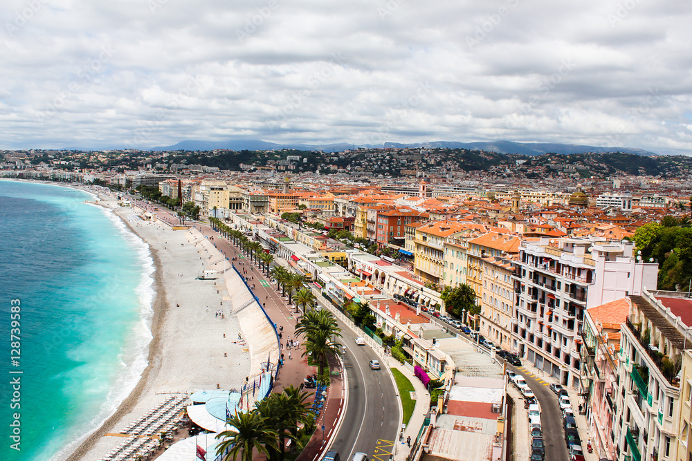 Beautiful view on Nice seashore. Cote d'Azur