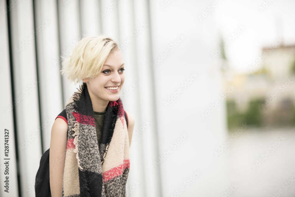 Portrait of smiling blonde woman with scarf Portrait of smiling blonde woman with scarf
