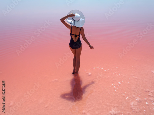 Pink salty lake in Crimea