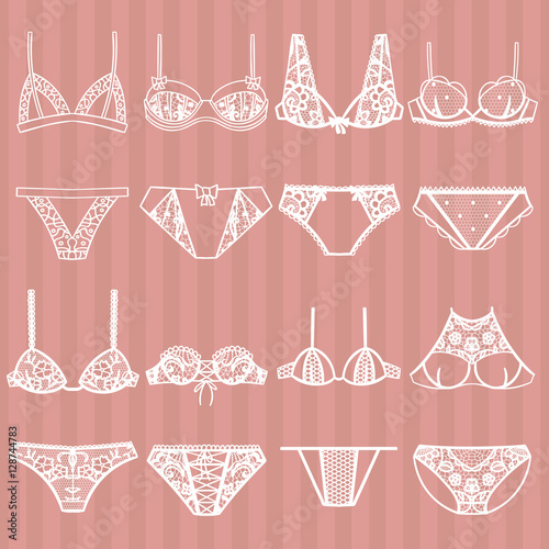 Collection of lingerie. Panty and bra set.