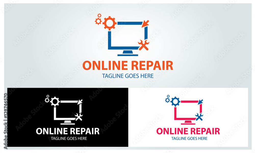 Online repair logo design template ,computer repair logo ,Vector illustration