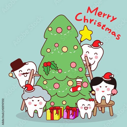  cartoon tooth family celebrate Christmas