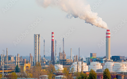 Bratislava - The oil refinery Slovnaft in Slovakia in evening light photo