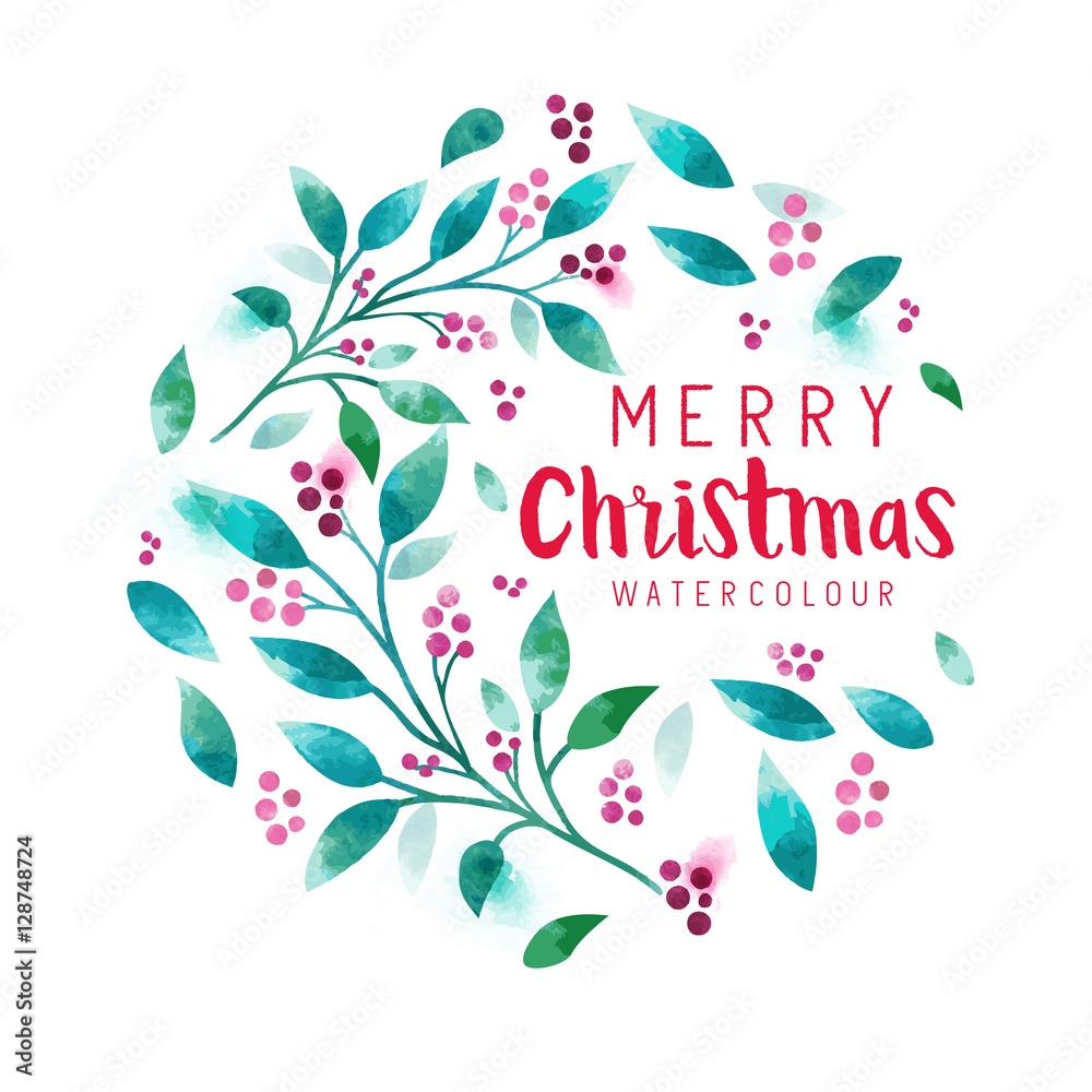 Christmas Floral wreath. textured floral elements with pink berries. Vector illustration.