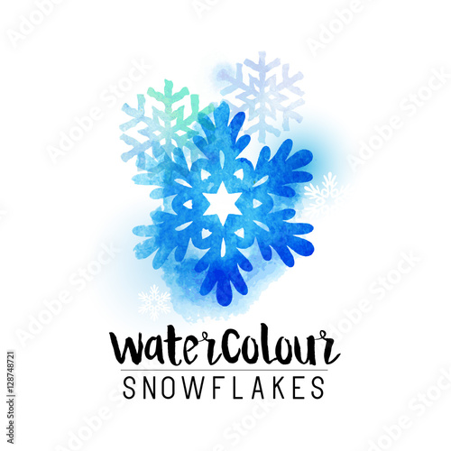 Winter abstract watercolour snowflakes  - vector illustration