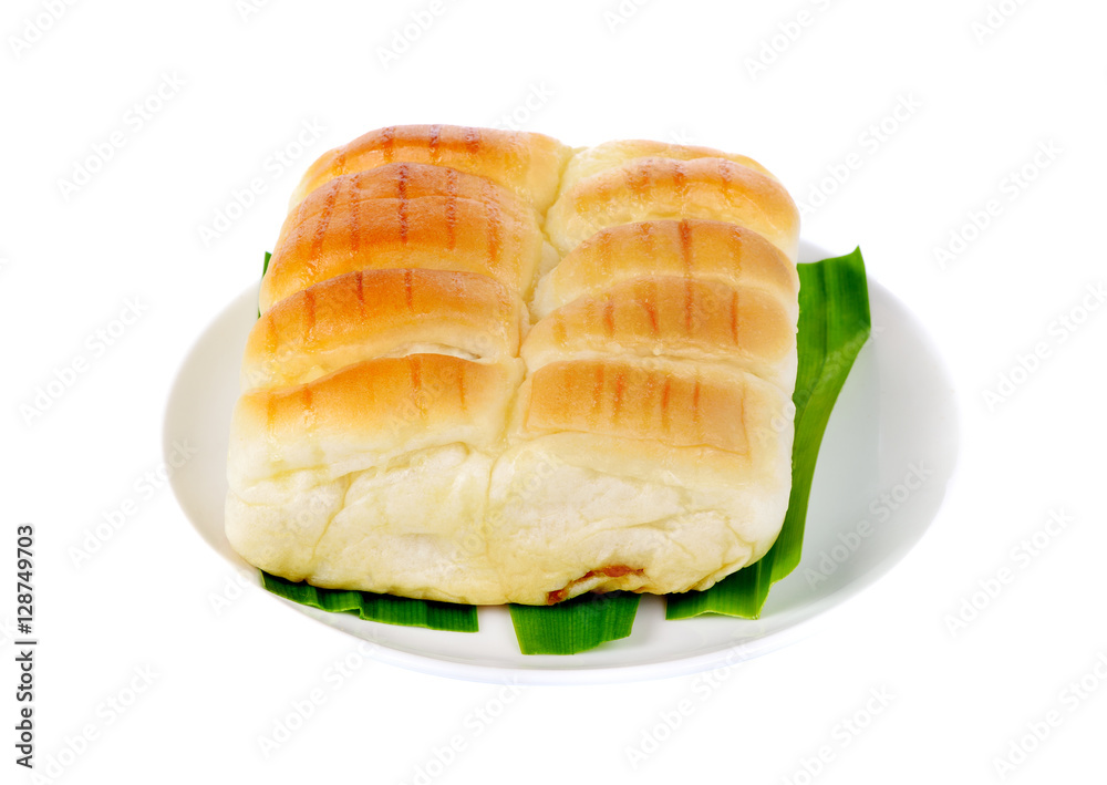 bread in white plate isolated on white background bread in white plate isolated on white background
