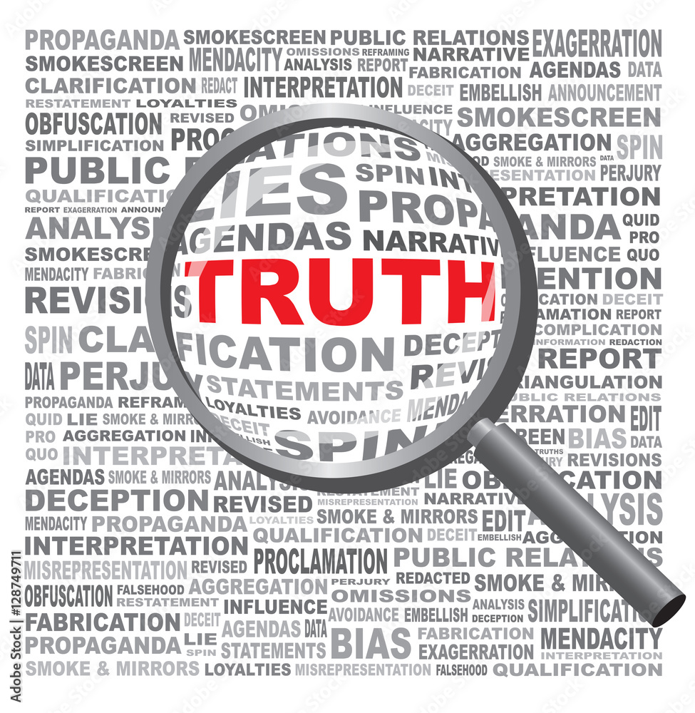 The word TRUTH hidden in a field of text. Revealed with a Magnif