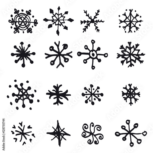Hand-drawn snowflakes set