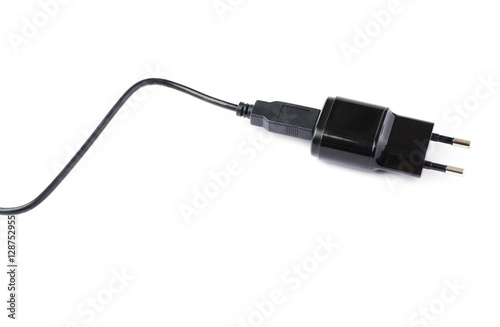 Black usb adapter charger isolated over the white background