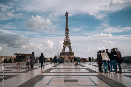 Eiffel Tower. Paris. France. Famous historical landmark on the quay of a river Seine. Romantic, tourist, architecture symbol. Toned