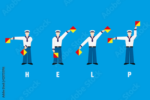 Help signal shown with flag semaphore system
