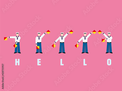 Hello spelled with flag semaphore alphabet