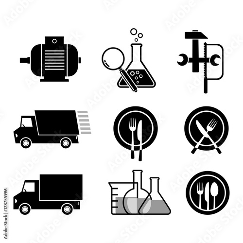 Black vector icons, isolated set on white background