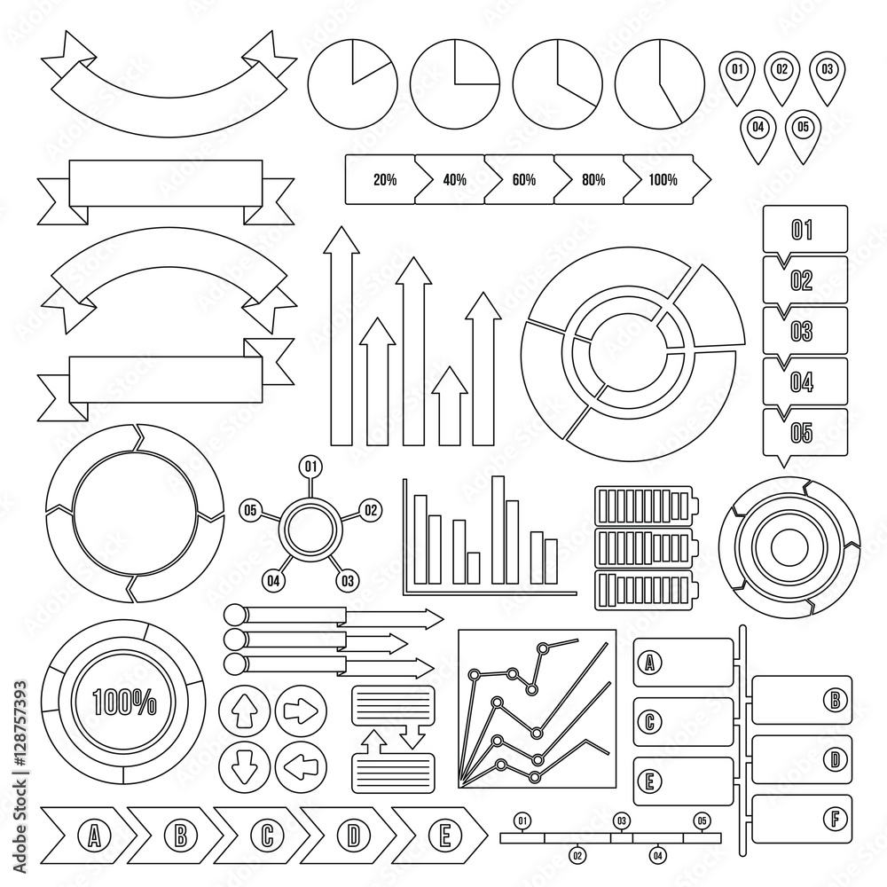 Infographic design parts icons set. Outline illustration of 16 infographic design parts vector icons for web