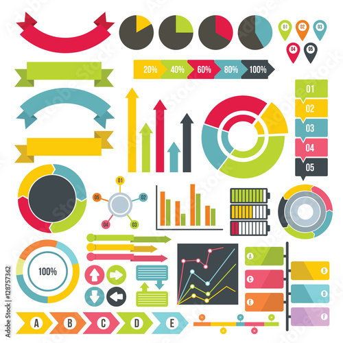Infographic design parts icons set. Flat illustration of 16 infographic design parts vector icons for web