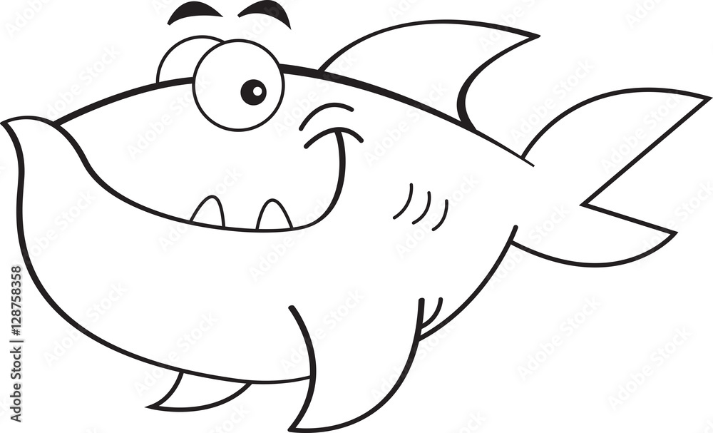 Naklejka premium Black and white illustration of a smiling fish.
