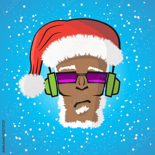 Disc jockey Santa Claus in a hat and a headphone