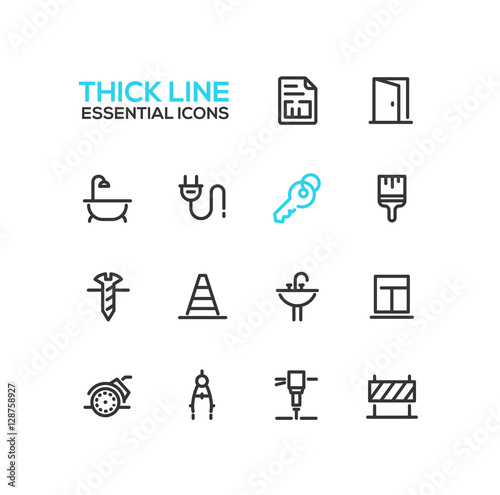 Home, Road Repair - Thick Line Icons Set