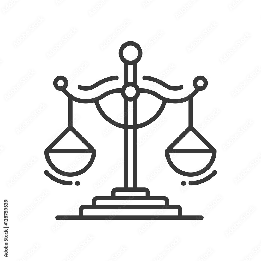 Scales of Justice - line design single isolated icon Scales of Justice - line design single isolated icon