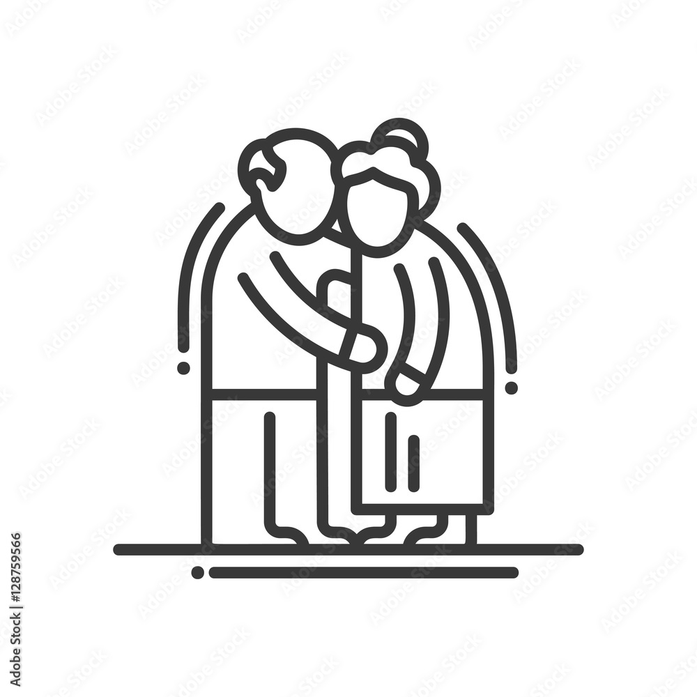Elderly Couple - line design single isolated icon Elderly Couple - line design single isolated icon