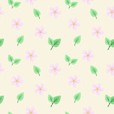 vector seamless pattern of cherry flowers and leaves