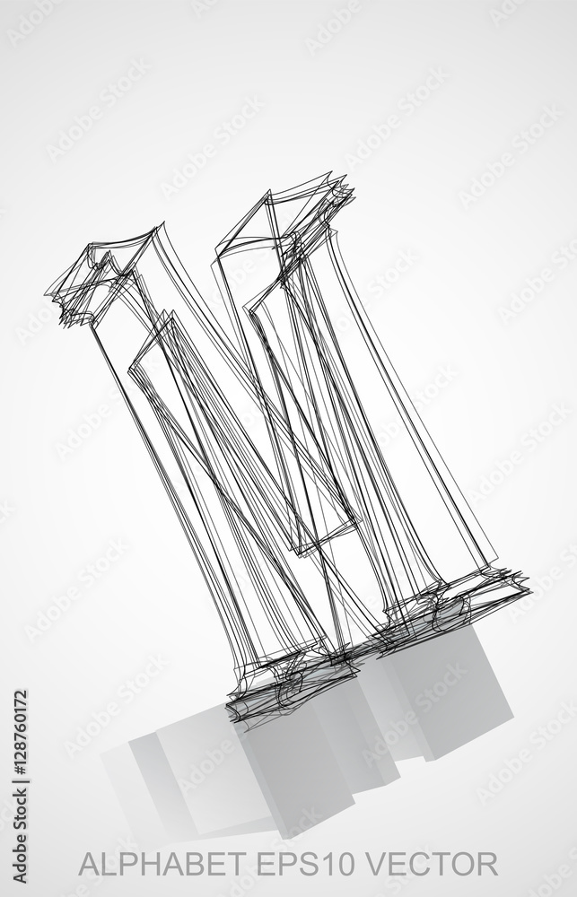 Vector illustration of a Ink sketched M. Hand drawn 3D M. Vector illustration of a Ink sketched M. Hand drawn 3D M.