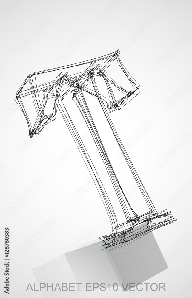 Obraz premium Vector illustration of a Ink sketched T. Hand drawn 3D T.