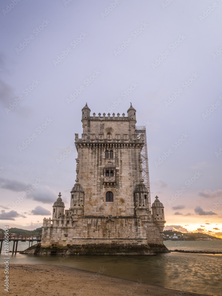 Torre de Belem on the bank of Tagus river in Lisbon, Portugal, a
