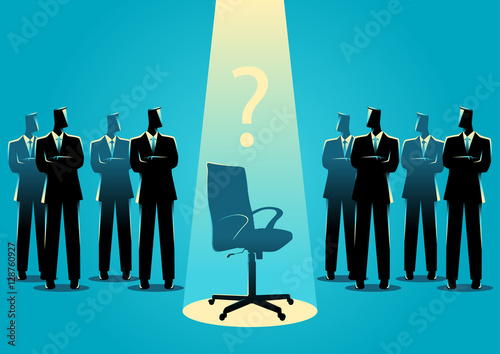 Businessmen standing with empty chair in the middle