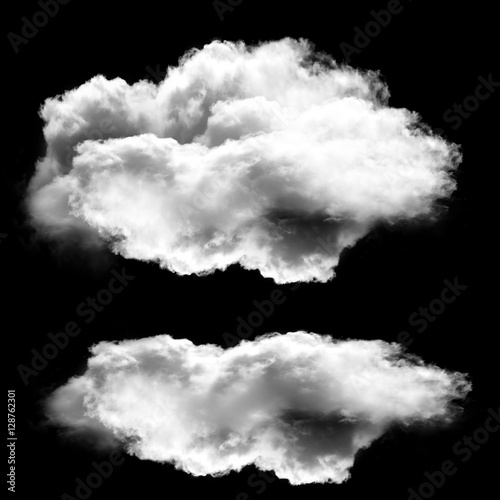 Two white clouds isolated over black background