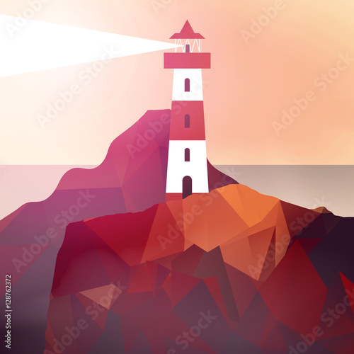 Lighthouse with Navigation Light - Vector Illustration