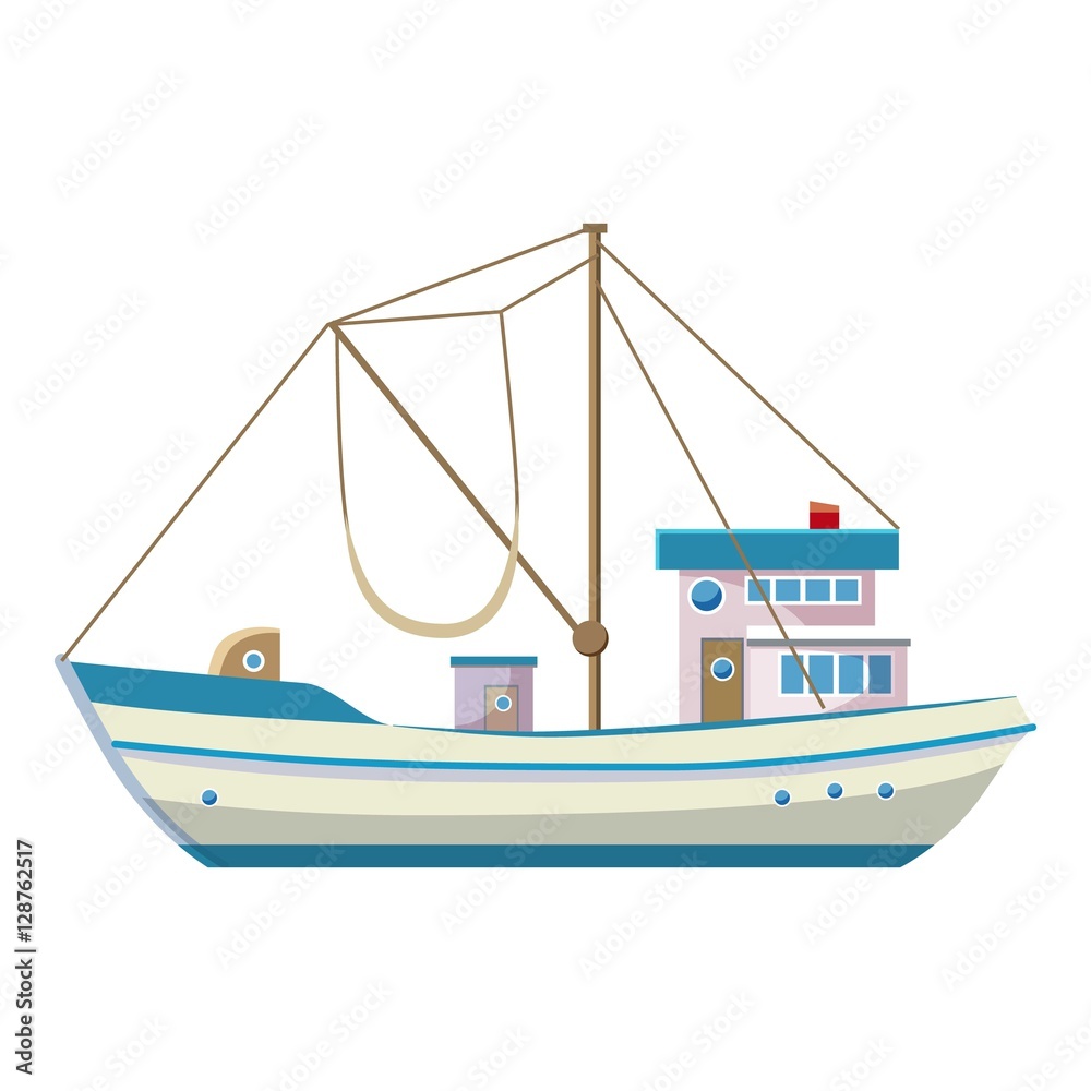 Fishing boat icon. Cartoon illustration of fishing boat vector icon for web design Fishing boat icon. Cartoon illustration of fishing boat vector icon for web design