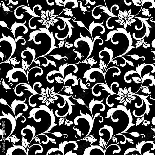Elegant seamless pattern with decoration flowers on a black background