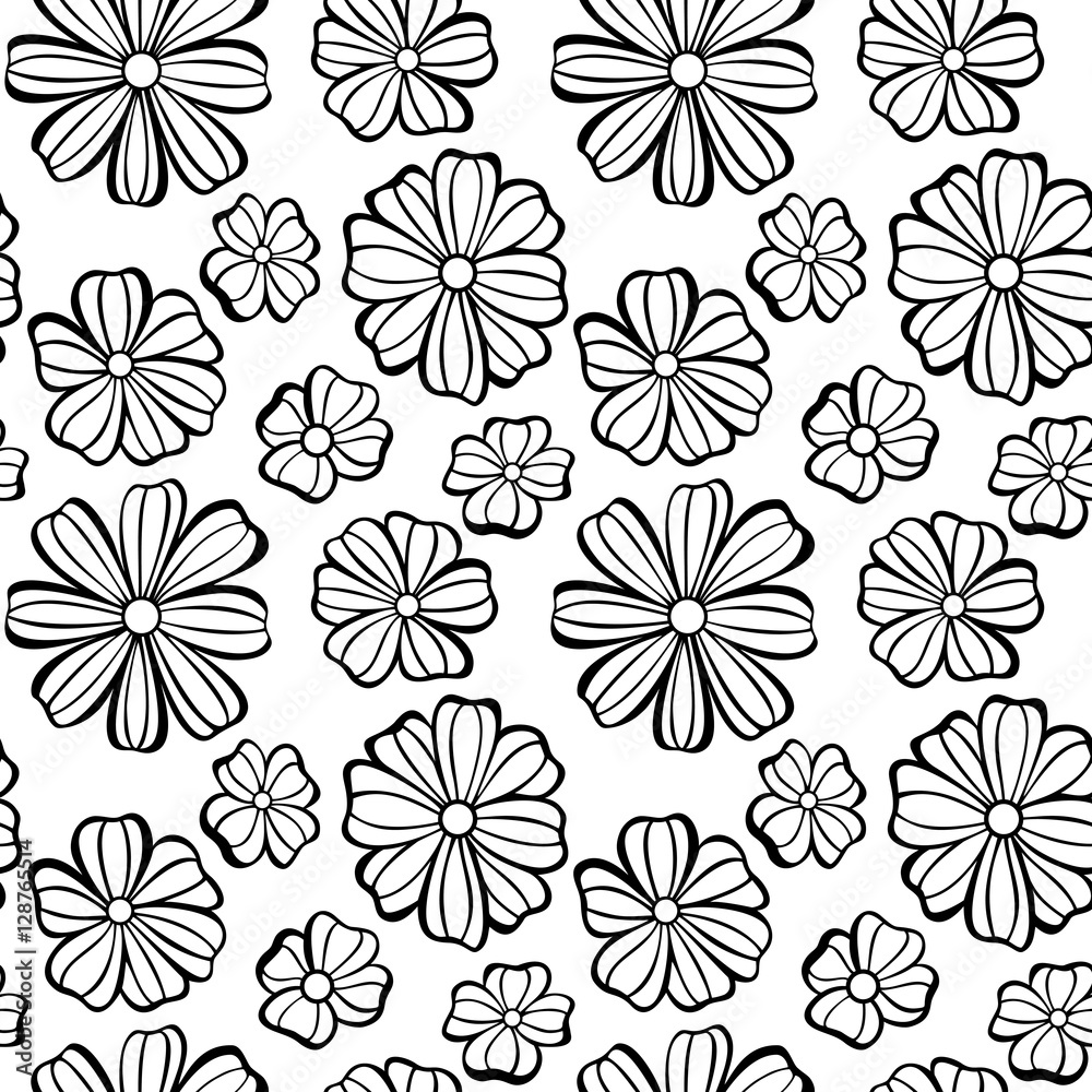 Graphic Seamless pattern with flowers on a white background