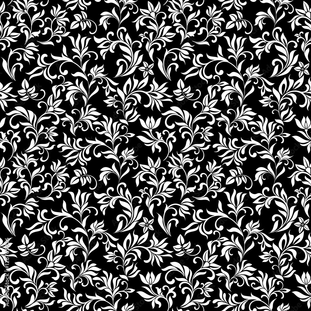 Elegant seamless pattern with decoration flowers on a black background Elegant seamless pattern with decoration flowers on a black background