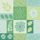 Geometrical seamless pattern with plants and flowers