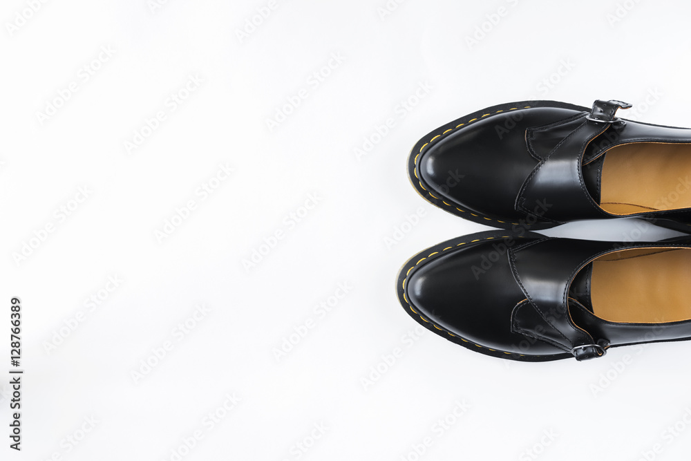 fashion female black shiny leather shoes white background fashion female black shiny leather shoes white background