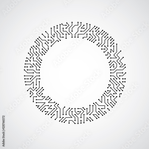 Vector abstract technology illustration with round monochrome ci