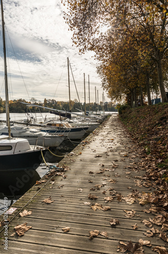 Fotografie Ponton sur les bords de l'Erdre en automne (Nantes, Loire Atlantique)