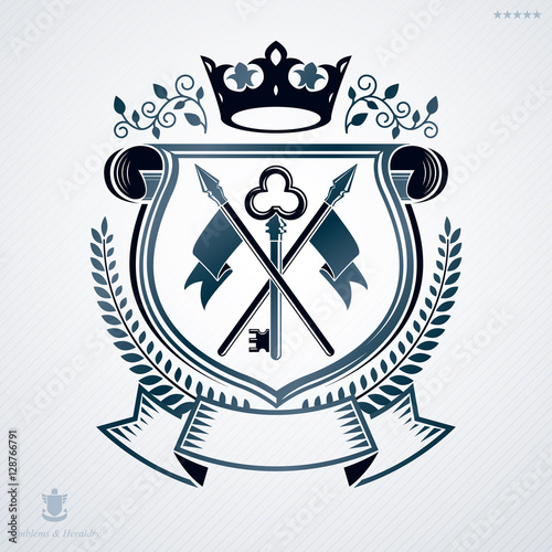 Vintage emblem, vector heraldic design.
