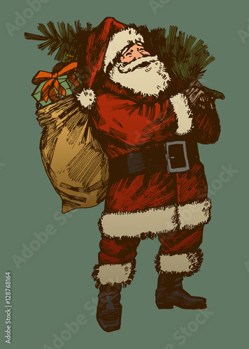 vintage santa claus drawing. retro card colors santa. old fashioned christmas vector image.