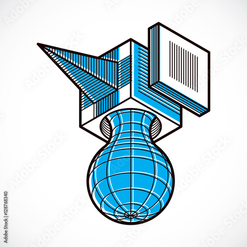 Abstract trigonometric construction, vector dimensional design t