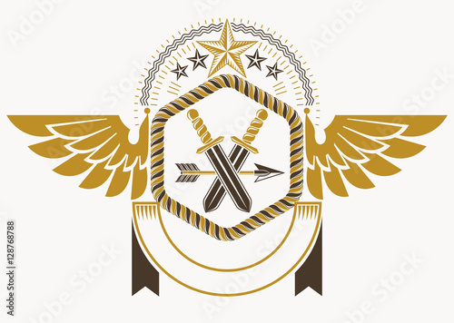 Classy emblem made with eagle wings decoration, armory and stars