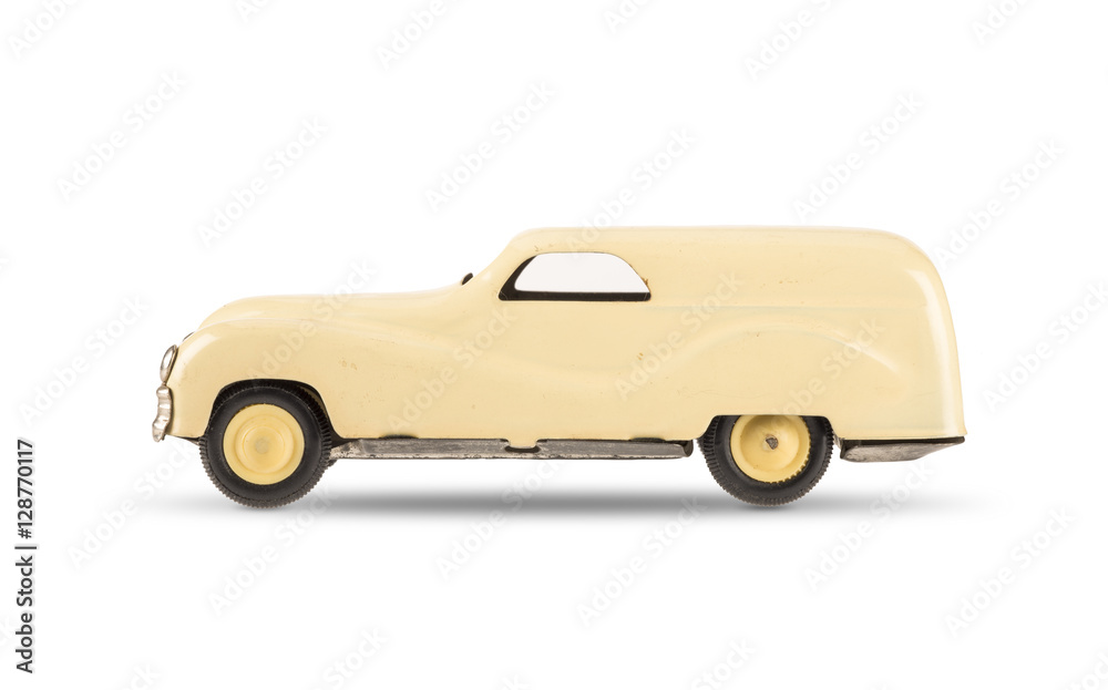 Old toy car on white background Old toy car on white background