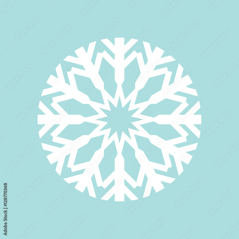 Flat snowflake icon, white on blue background Flat snowflake icon, white on blue background