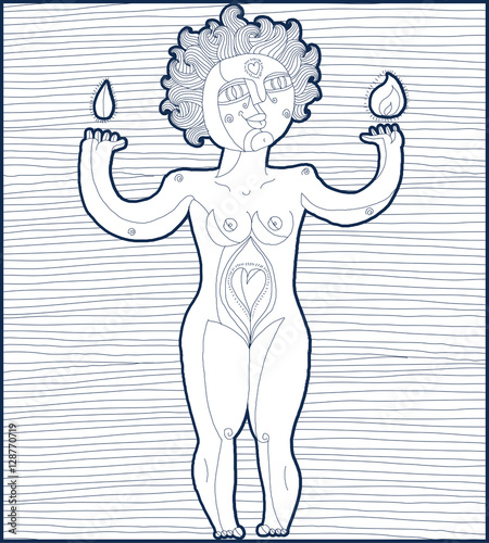Nude woman graphic vector illustration. Femininity concept hand