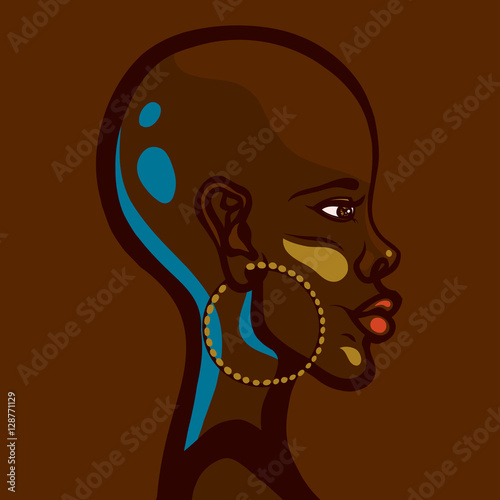 African girl from Ethiopia. Traditional style. Portrait. Profile. Vector illustration.