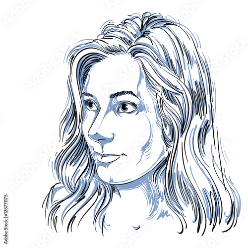 Vector portrait of attractive Caucasian woman with long wavy hai