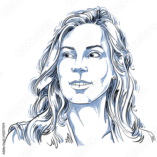 Hand-drawn portrait of white-skin woman, face emotions theme ill
