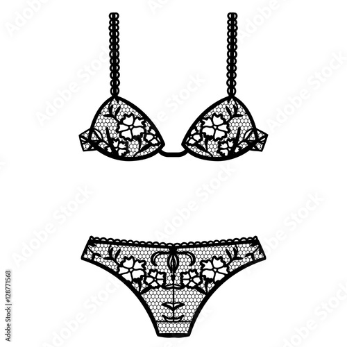 Hand drawn lingerie. Panty and bra set.